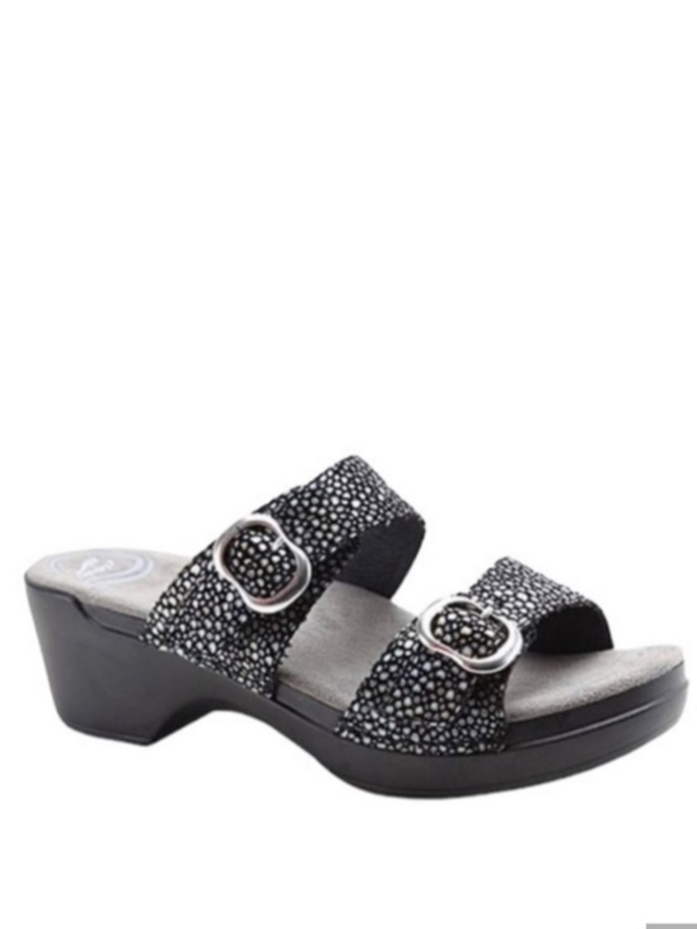 Dansko Comfort  Black Black and White Sophie Slide Sandal with Buckles Sz 9